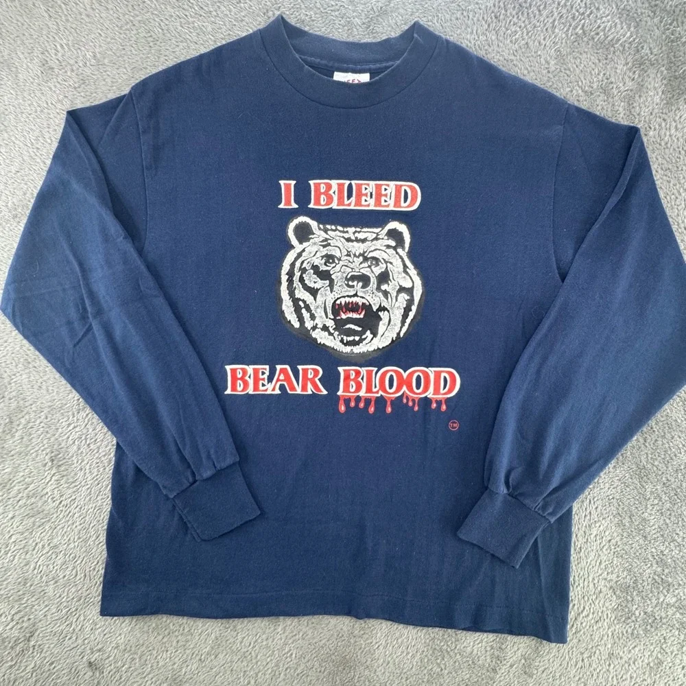 Tee Jays Long Sleeve T-Shirt Mens L Navy Blue‎ Excellent I Bleed Bear Blood USA